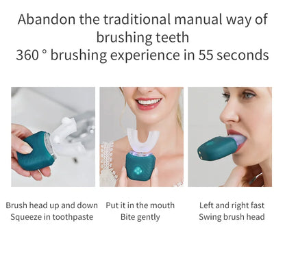 Electric Toothbrush for Adult Automatic USB Charge U-Shaped Toothbrush 360 Degrees Intelligent Rechargeable Toothbrus