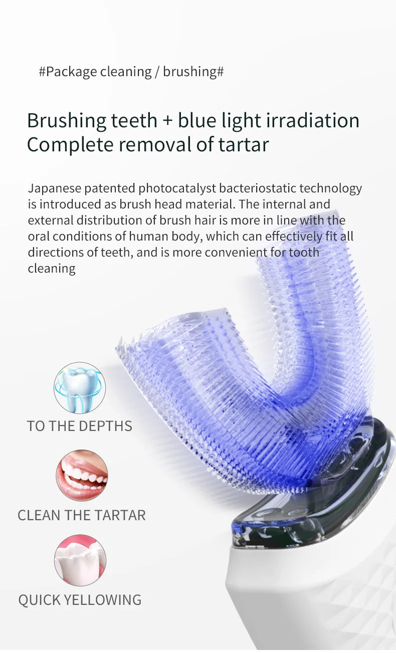 Electric Toothbrush for Adult Automatic USB Charge U-Shaped Toothbrush 360 Degrees Intelligent Rechargeable Toothbrus