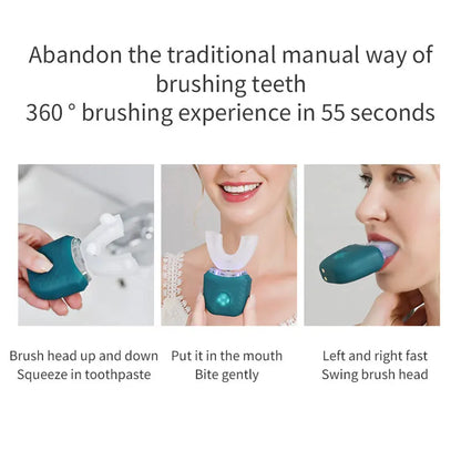 Electric Toothbrush for Adult Automatic USB Charge U-Shaped Toothbrush 360 Degrees Intelligent Rechargeable Toothbrus